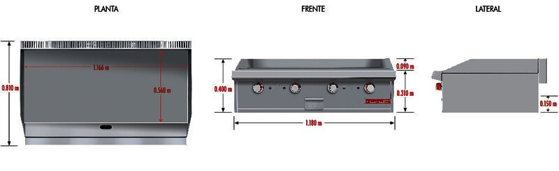 PLANCHA A GAS 4 QUEMADORES CV-4 MASTER PREMIUM CORIAT